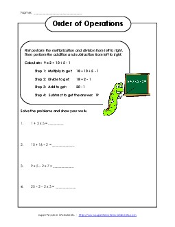 Order of Operations with Example (Basic: No Parentheses) Worksheet