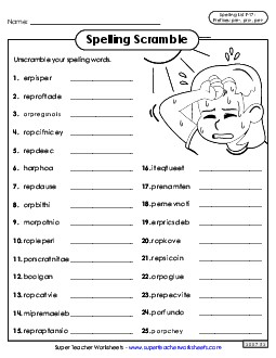 Word Scramble (F-17) Spelling F Worksheet