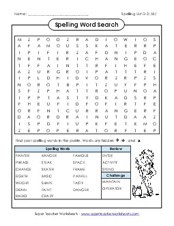 Word Search (D-3) Free Spelling D Worksheet