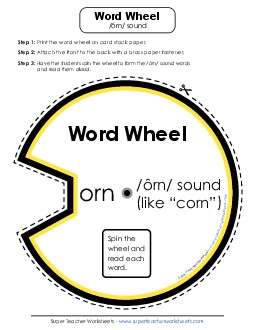 Word Wheel: <i>-orn</i> Words Phonics R Controlled Vowels Worksheet