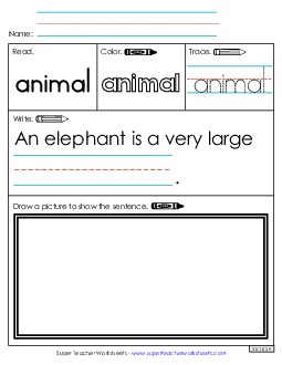 Worksheet 3: Animal Free Sight Words Individual Worksheet