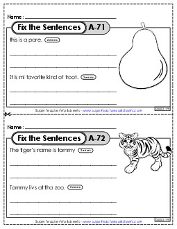 Fix the Sentences A-71 through A-75 Worksheet