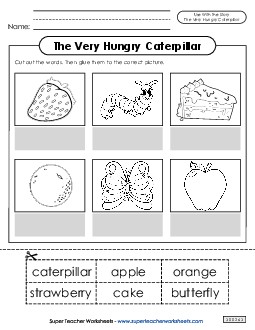 Hungry Caterpillar Picture-Word Match Picture Book Very Hungry Caterpillar Worksheet