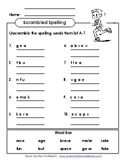 Word Scramble (A-7) Spelling A Worksheet