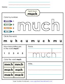 Worksheet 4: Much Sight Words Individual Worksheet