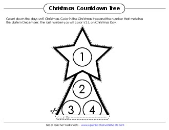 Christmas Countdown Tree Worksheet