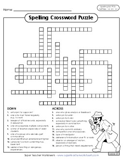 Crossword (F-23) Spelling F Worksheet