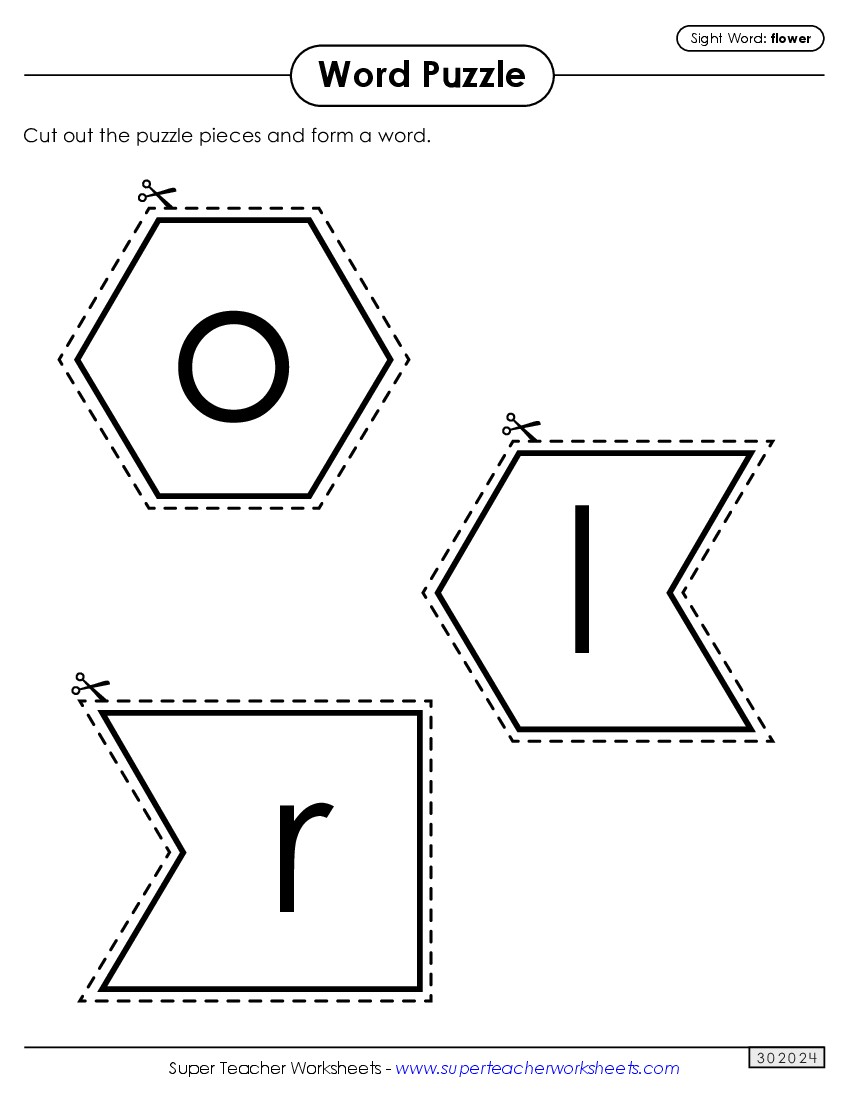 Word Puzzle: Flower Sight Words Individual Worksheet