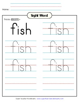 Trace the Word: Fish Sight Words Individual Worksheet