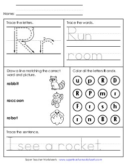 Letter R - Mixed Skills (Intermediate) Alphabet Worksheet