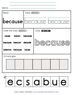 Worksheet 2: Because Free Sight Words Individual Worksheet