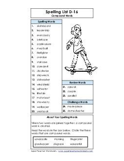 Spelling List D-16 Spelling D Worksheet