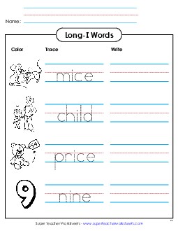 Trace and Write Phonics Long Short I Worksheet