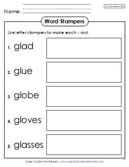 Word Stampers (Gl- Words) Phonics Blends Worksheet