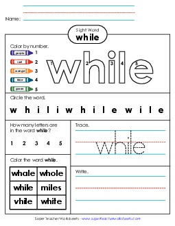 Worksheet 4: While Sight Words Individual Worksheet