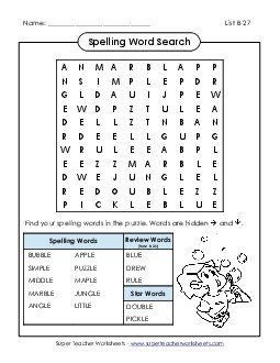 Word Search (B-27) Spelling B Worksheet