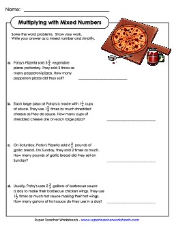 Multiplying with Mixed Numbers: Word Problems Fractions Worksheet