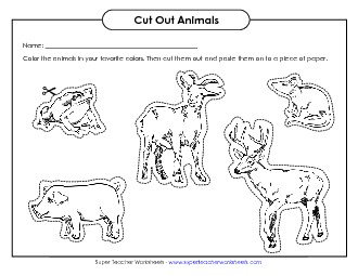 Animal Pictures Scissor Skills Worksheet