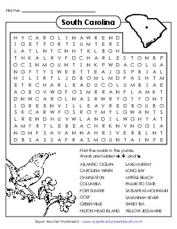 Word Search Puzzle States Individual Worksheet