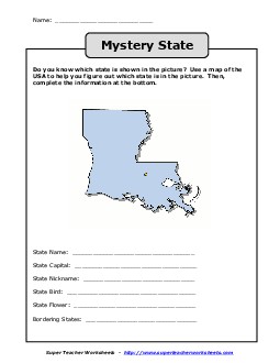 Mystery State: Louisiana States Worksheet