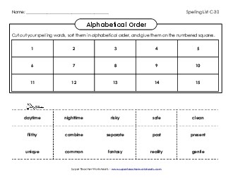 ABC Order: Cut and Glue (C-30) Spelling C Worksheet