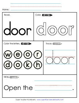 Worksheet 1: Door Sight Words Individual Worksheet