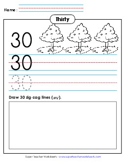 Trace, Print, Draw: 30 Counting Worksheet