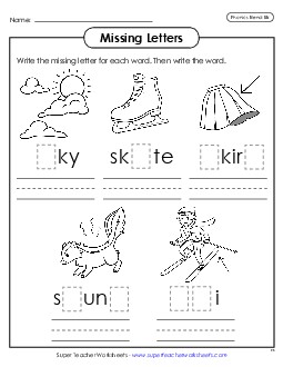 Missing Letters (Sk- Words) Phonics Blends Worksheet