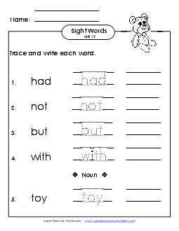 Read, Trace, Write (Unit 13) Sight Words Worksheet