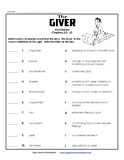 Vocab for Chapters 20-23 Book The Giver Worksheet