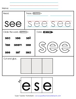 Worksheet 2: See Sight Words Individual Worksheet