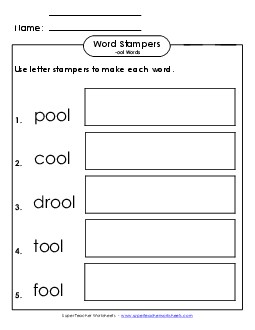 Letter Stamper Activity (-ool Words)  Word Families Worksheet