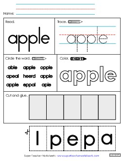 Worksheet 2: Apple Sight Words Individual Worksheet