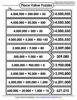 Place Value Puzzle Match (7-Digit)  Worksheet