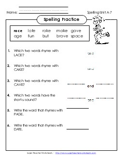 Spelling Practice (A-7) Spelling A Worksheet