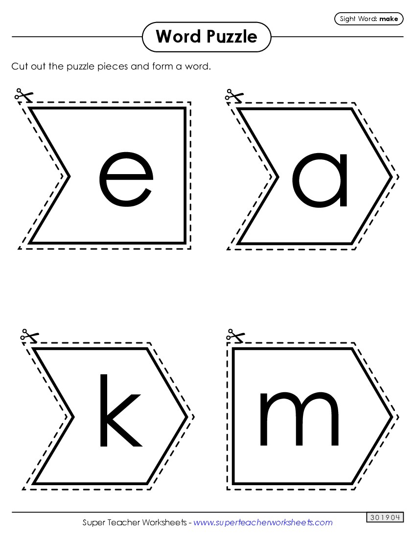 Word Puzzle: Make Sight Words Individual Worksheet