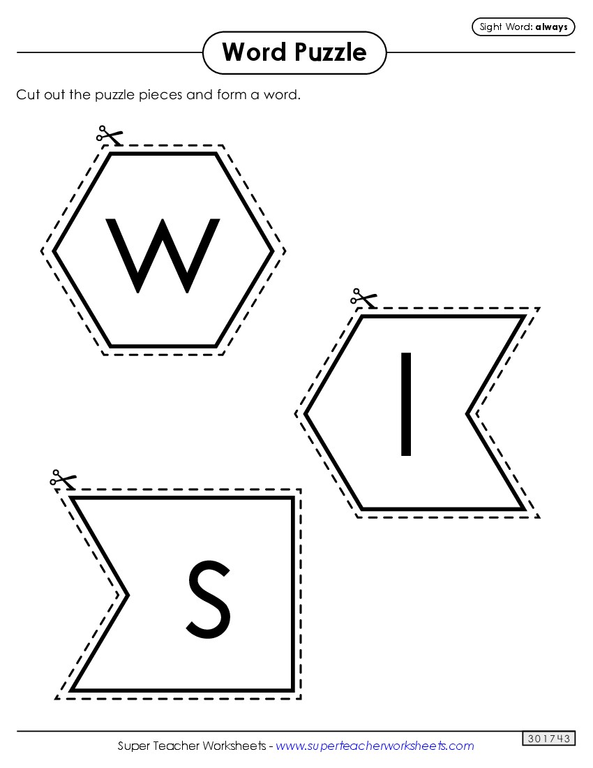 Word Puzzle: Always Sight Words Individual Worksheet