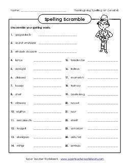 Unscramble (D-Thanksgiving)  Spelling D Worksheet