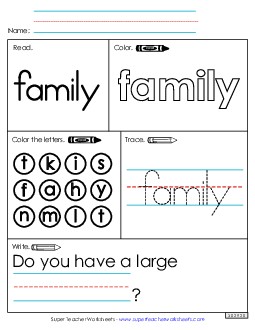 Worksheet 1: Family Sight Words Individual Worksheet