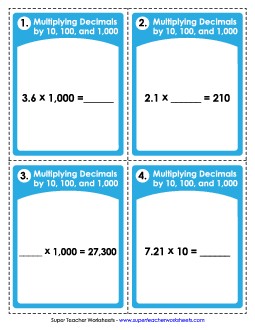 Multiplying Decimals by 10, 100, and 1,000  Worksheet