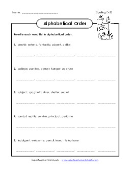 Alphabetical Order (D-25) Spelling D Worksheet