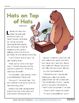 Hats on Top of Hats 3rd Grade Reading Comprehension Worksheet