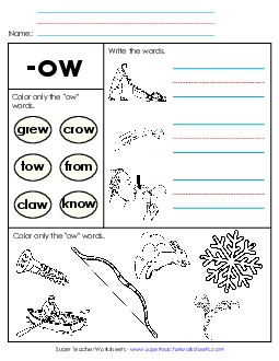 Worksheet 2 (-ow Words) Free Word Families Worksheet