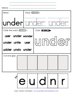 Worksheet 2: Under Sight Words Individual Worksheet