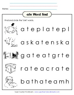 Circle the Word (-ate) Word Families Worksheet