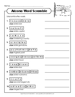 Word Scramble States Individual Worksheet