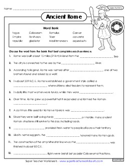 Ancient Rome Cloze Activity Worksheet