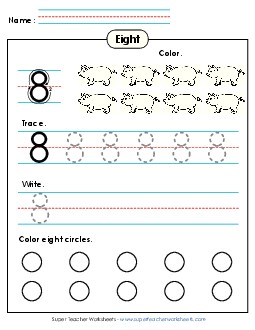 Number 8: Trace, Print, Color Counting Worksheet