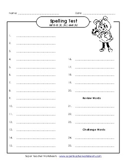 Spelling Test (D-2) Free Spelling D Worksheet