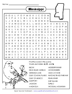 Word Search Puzzle States Individual Worksheet